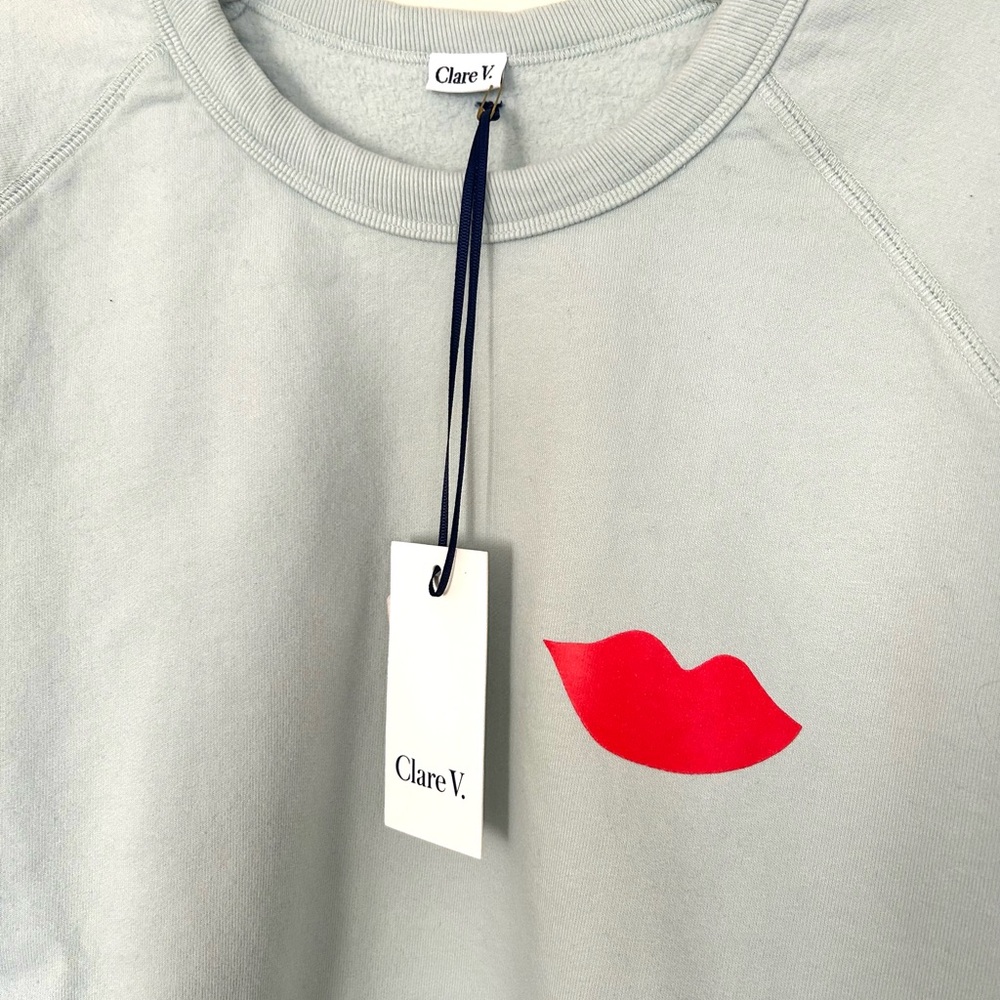 Clare V. Light blue Sweatshirt with Red Lips in size L - Picture 4 of 6